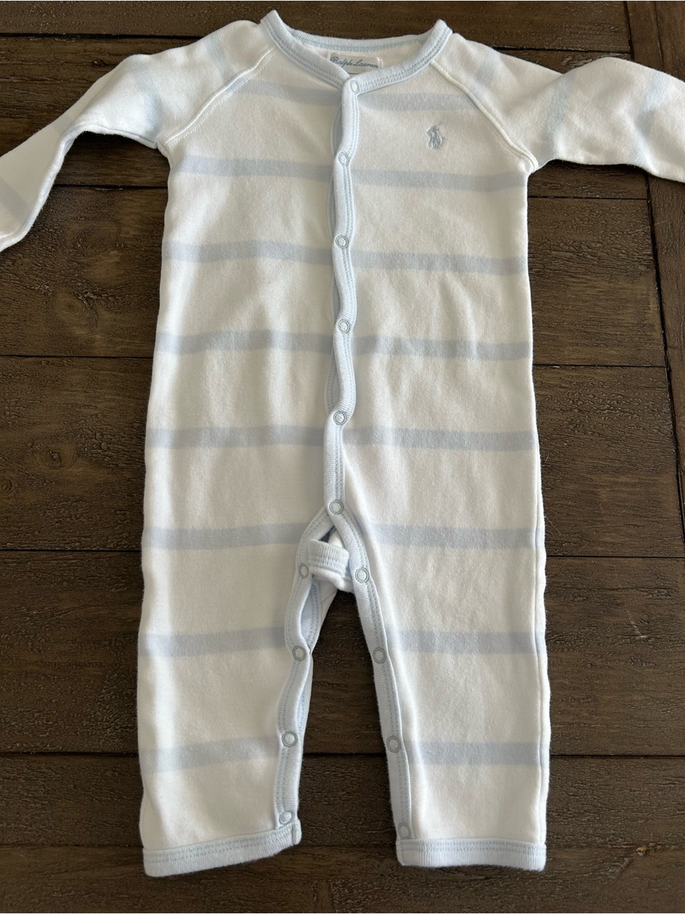 Ralph Lauren White One-Piece with Pale Blue Stripes